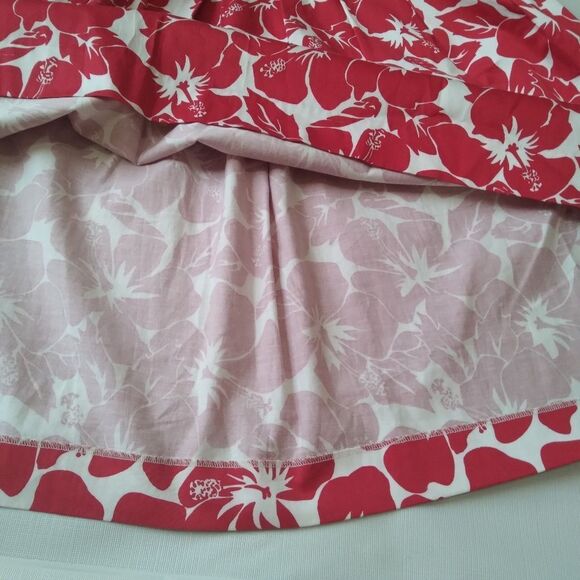 Talbots Petites Red and White Tropical Hibiscus Floral Print Above Knee Skirt - Picture 7 of 14